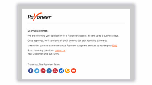 payoneer account review email